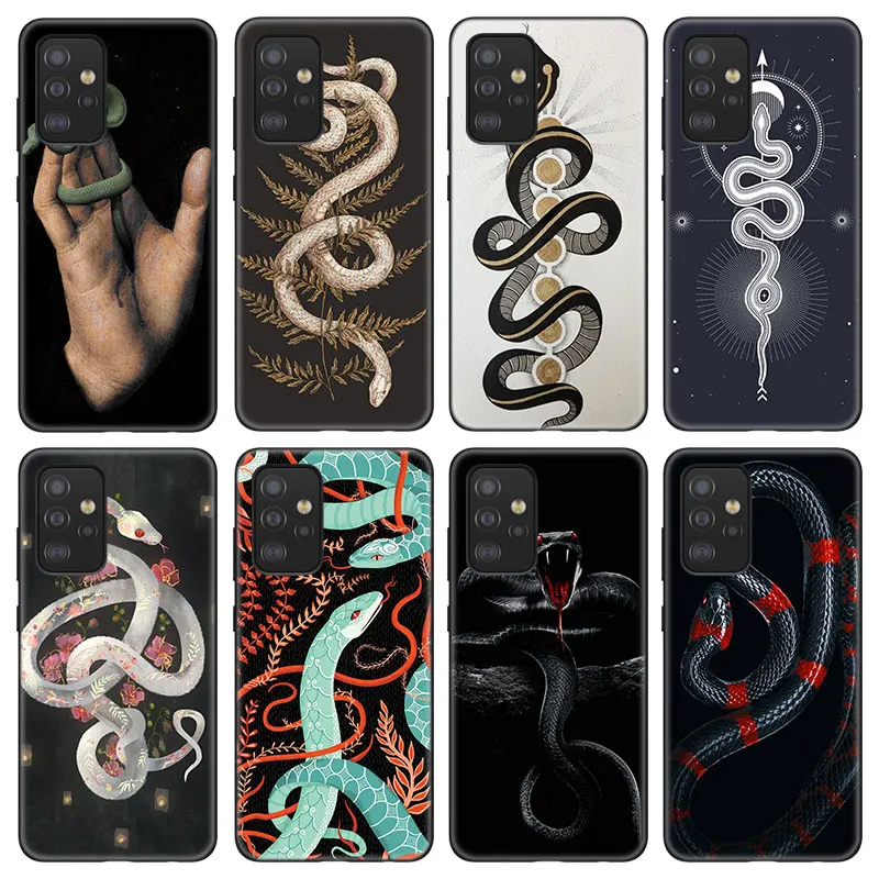 Snake Flower Phone Case For Samsung Galaxy A12 A22 A21S A02S A31 A32 A50 A51 A70 A71 A72 A11 A10S A20S A30S A52 S 5G Black Cover