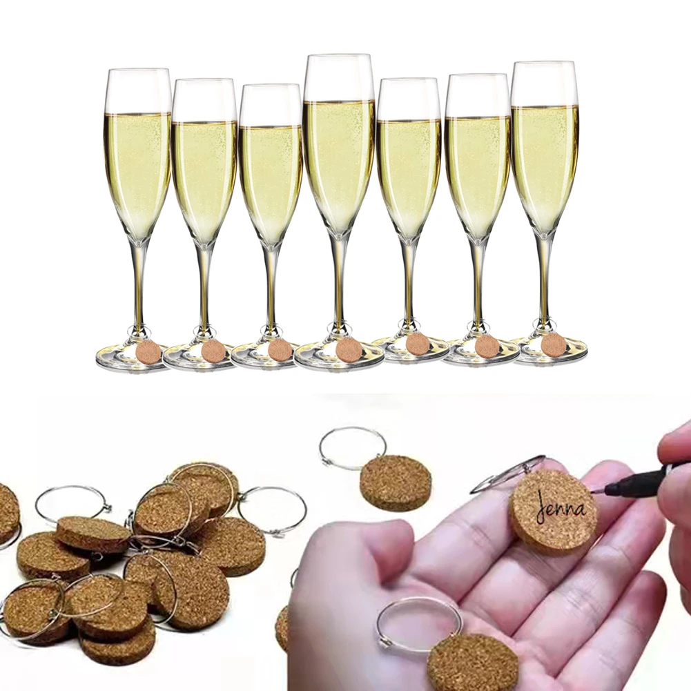 Wine Glass Charms Natural Corks Set of 12 Thick Craft Box Packed Blank Plain Print Drink Markers Tags for Parties  Identifiers