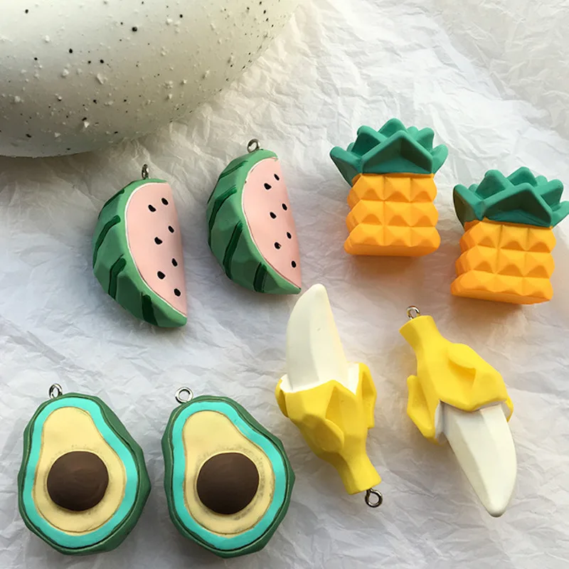 10pcs Fashion Resin fresh fruit food pendant Earrings Drop Avocado pineapple watermelon charm Ear Studs tag Jewelry handmade DIY