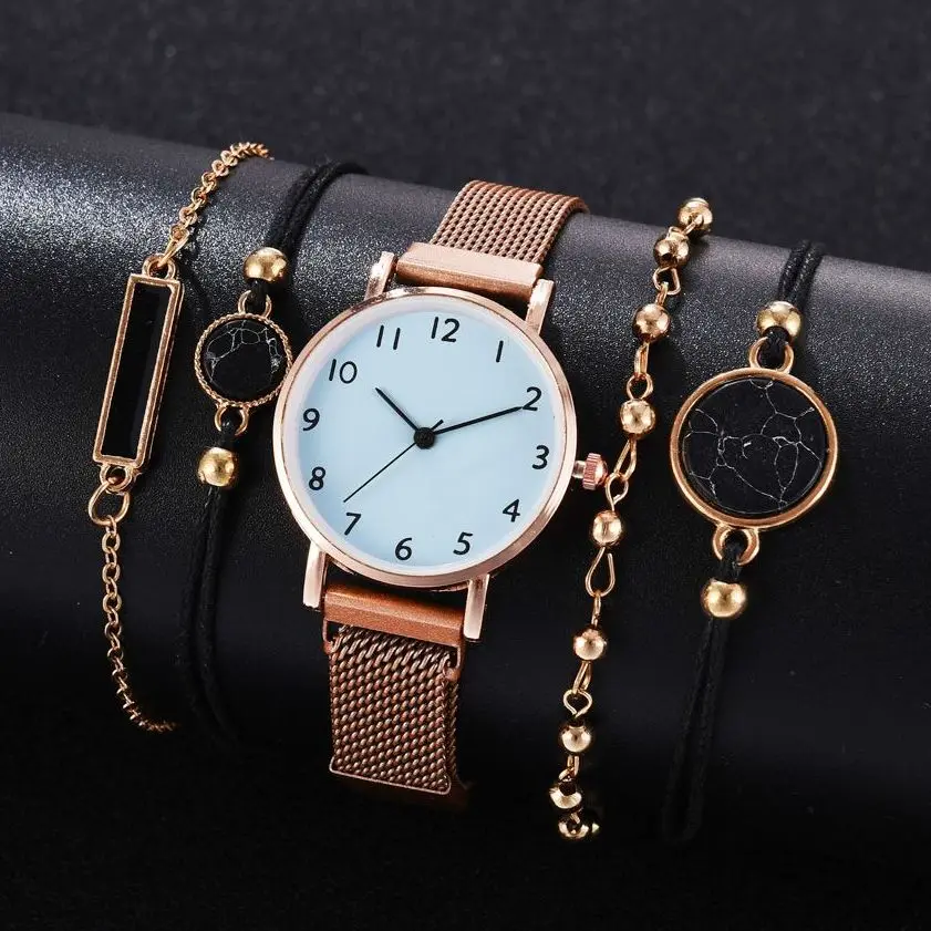 Luxury Magnetic Band Women Watch Set Casual Ladies Wrist Watches Gift Sales Rose Gold Clock For Female 5 Pcs relogio feminino