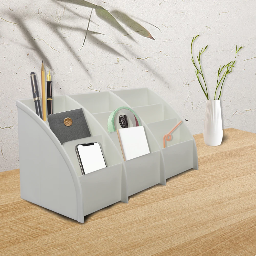 Home Office Stand Holder Cosmetics Desktop Storage Case Stationery Phone Organizer TV Remote Control Box 3 Grid