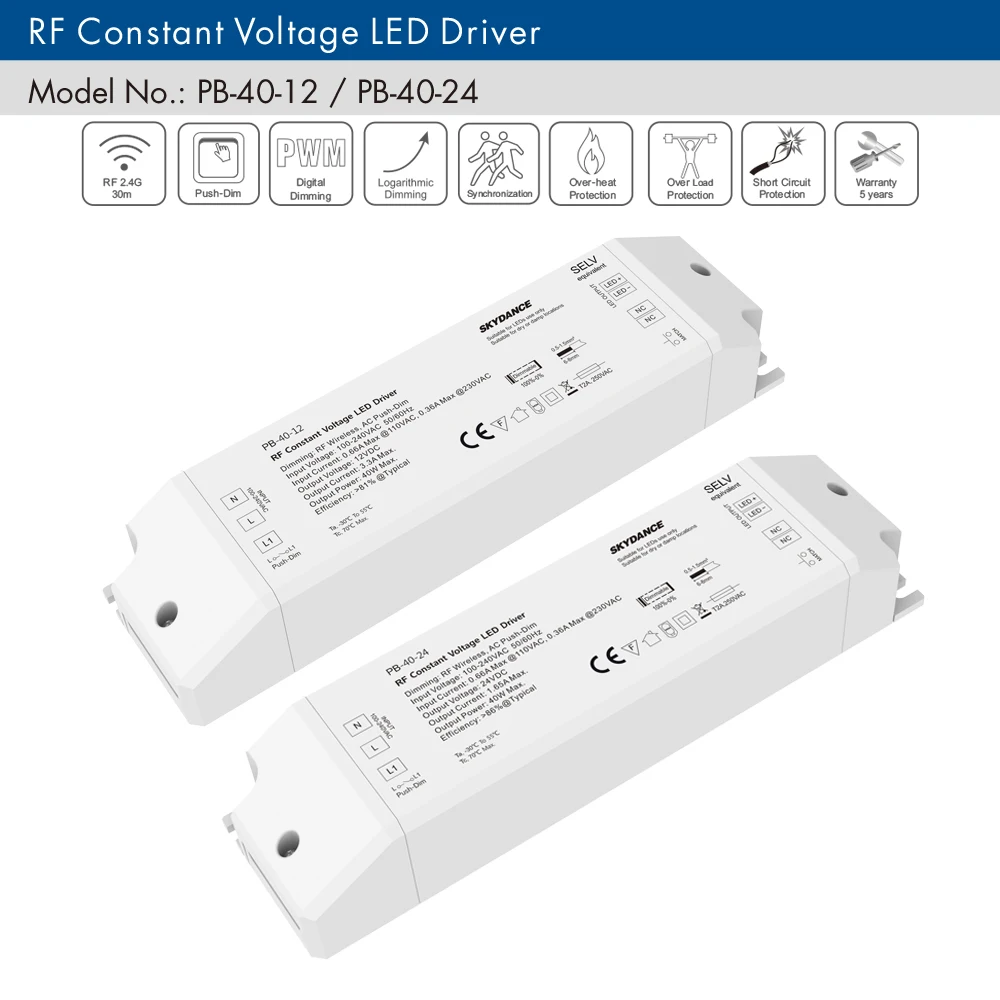 

LED Driver Dimmable Constant Voltage 1CH 40W RF 2.4G Wireless Remote Control AC 110V 220V to DC 12V 24V LED Dimming Driver