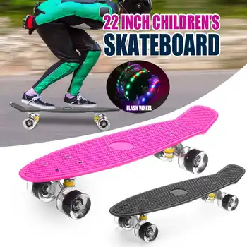 22 Inch Vis Board Vier-Wiel Mini Cruiser Skateboard Kinderen Scooter Skate Boards Kind Board Led Knippert Wiel