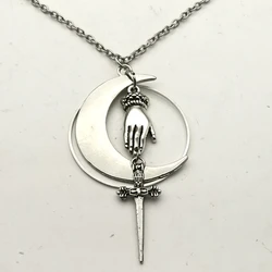 Hecate Pendant Necklace Crescent Moon Dagger Necklace Goth Gothic Witchy Sword Victorian Jewelry,witchcraft&Magic Handmade