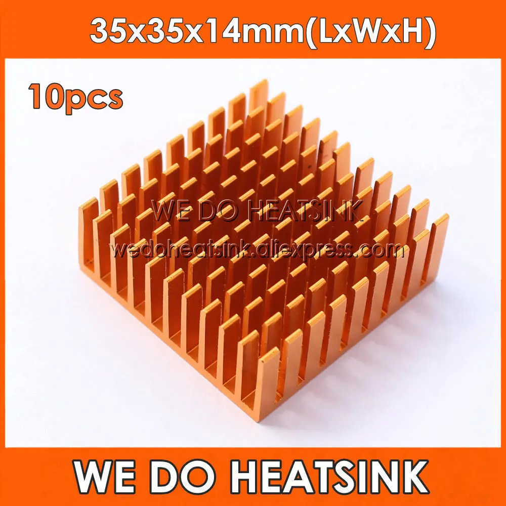 WE DO HEATSINK 10pcs 35x35x14mm Aluminum Network Routers Chip Heat Sink Golden Anodize Radiator For IC, Chipset,Asic