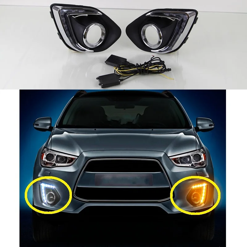 

1 Set Yellow White 12V Car LED DRL Daytime Running Light Fog Lamp Daylight W/Turning Signal for Mitsubishi ASX 2013-2015