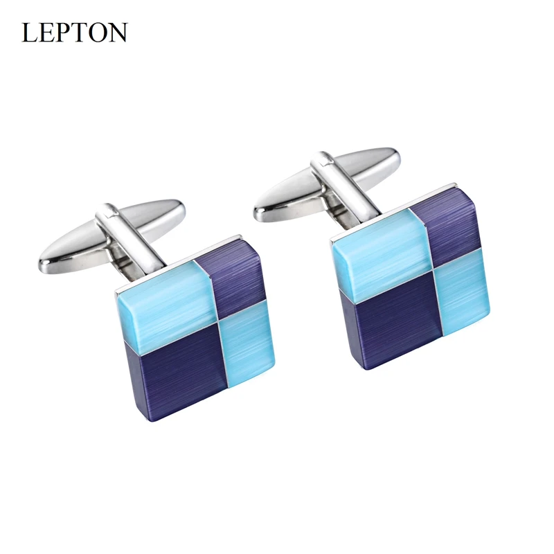 Low-Key Luxury Cat Eye Stone Cufflinks for Mens Shirt Cuffs Cufflink High Quality Square Blue Sandstone Cuff Links Best Gifts