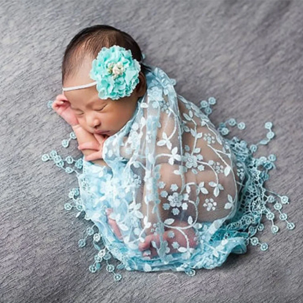 Écharpe en dentelle pour photo de nouveau-né, enveloppes de couverture, broderie de fleurs, accessoires de séance photo de bébé, enveloppes souples