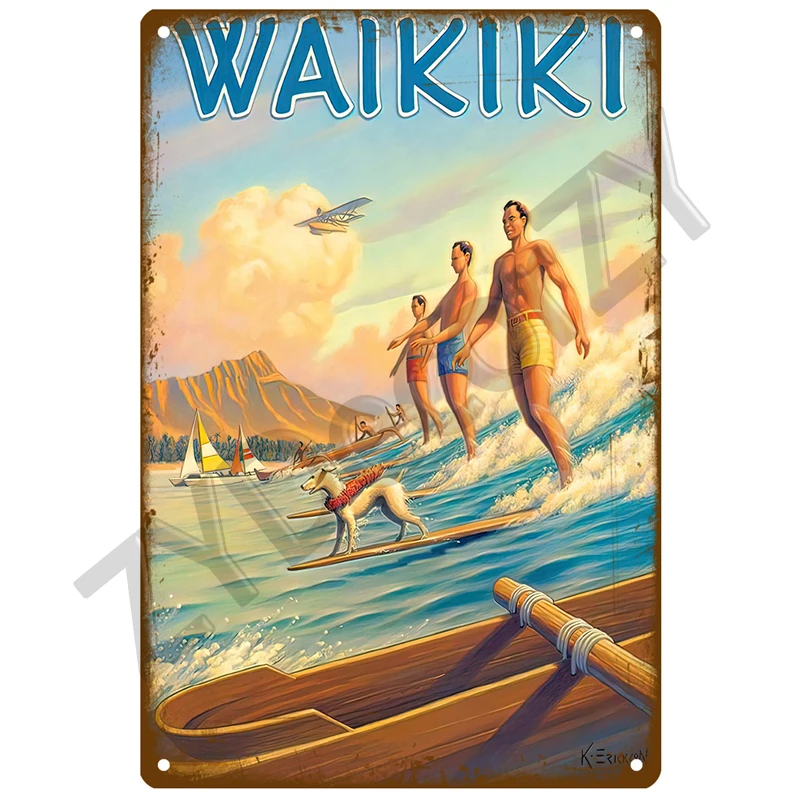 Hawaii Beach Blechschild Poster Vintage Wandposter Metallschild Dekorative Wandplatte Küchentafel Metall Vintage Dekor Zubehör – Detail 9