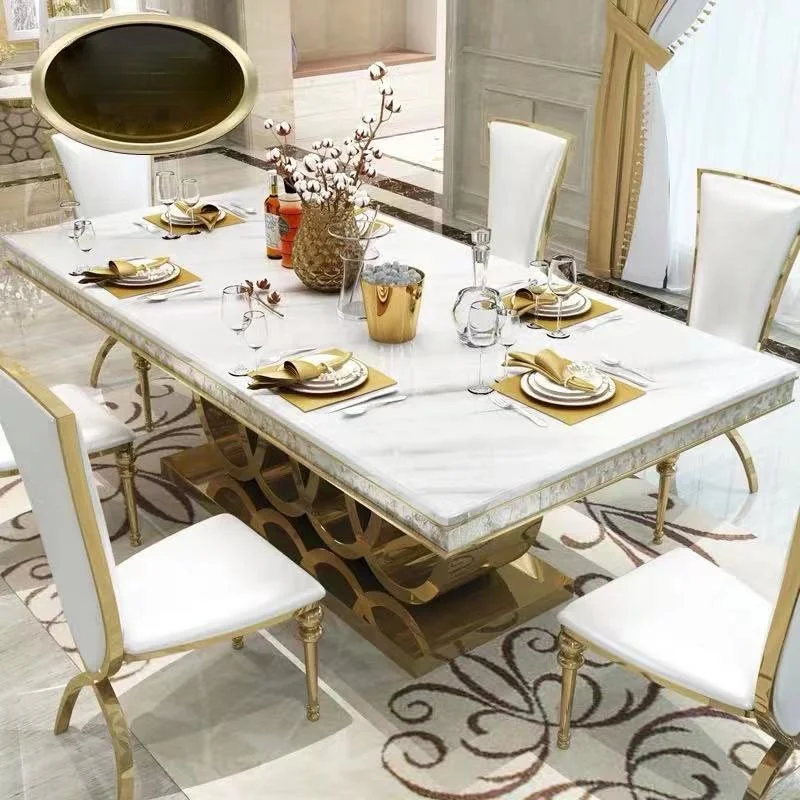 Golden dining table post-modern fashion stainless steel marble top-grade dining table