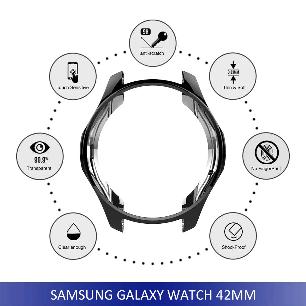 Case Frame for Samsung Galaxy Watch 42mm Plated Case Soft TPU Slim Protector Bumper Shell Cover for Galaxy Watch 42mm SM-R810