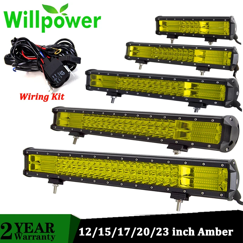 Willpower 20 22 inch Yellow Led 4x4 Offroad Light Bar 324W for 4WD Truck SUV ATV Trailer Beam Amber Work Driving Lights Fog Lamp