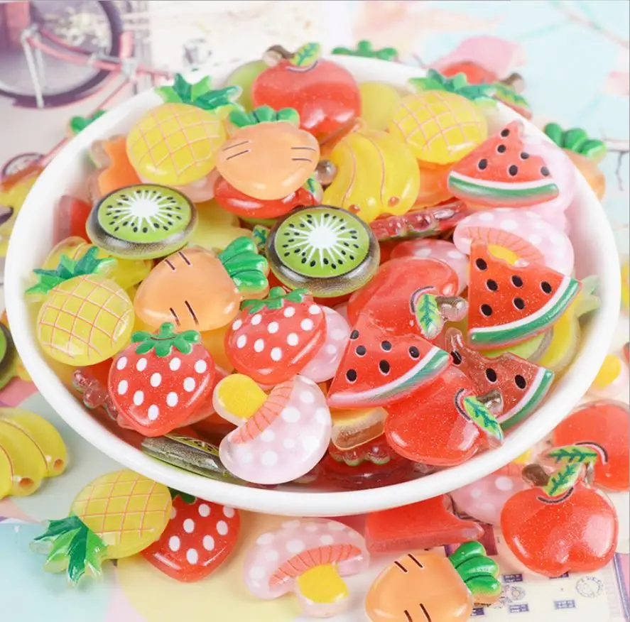 200pcs Flatback Resin Cabochon Kawaii Banana Kiwi Fruit DIY Hair Bow Center Scrapbooking Decoration Craft