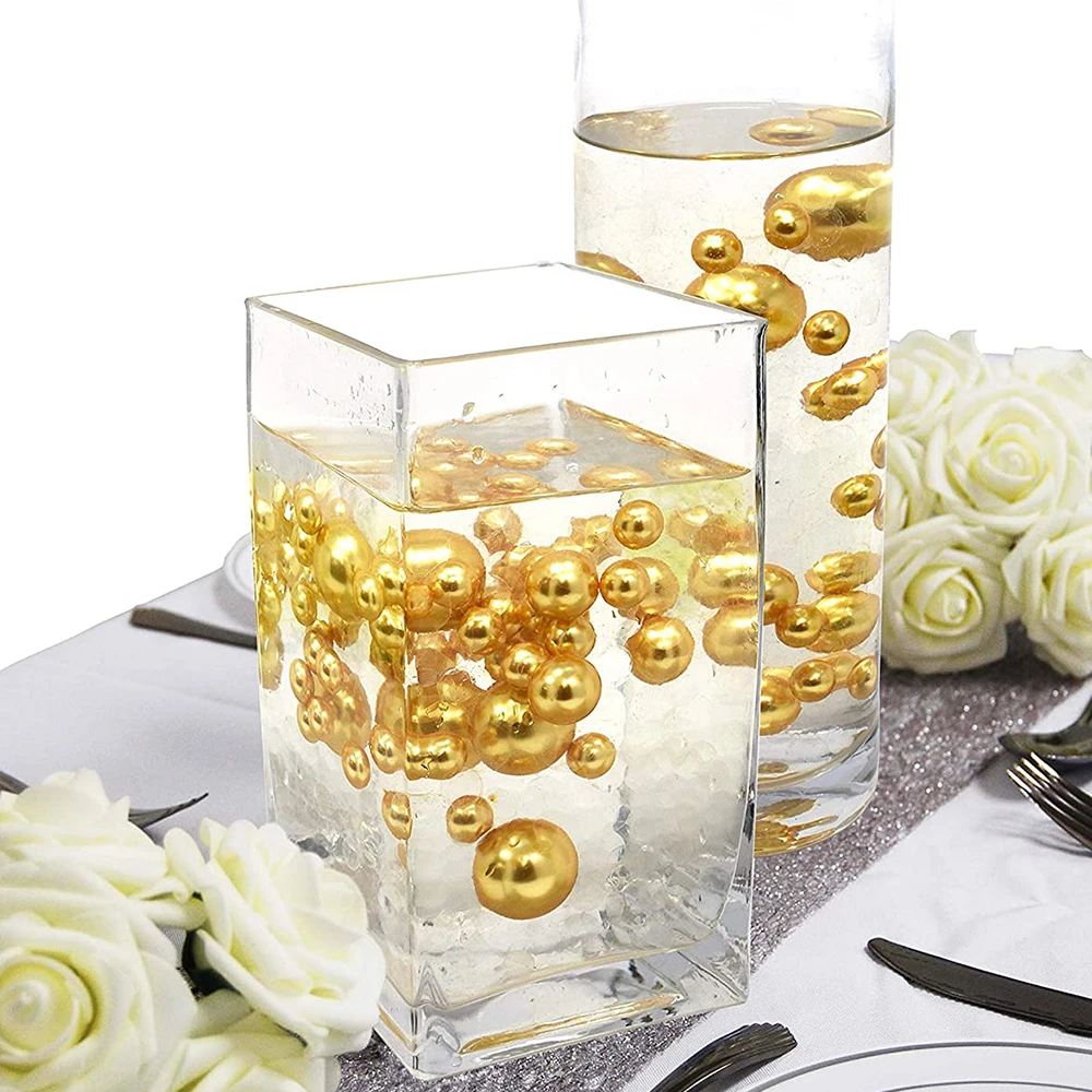 Floating Vase Pearl Includes Transparent Water Gels Assorted Sizes Color Vase Decoration No Hole Pearls Wedding Table Decoration