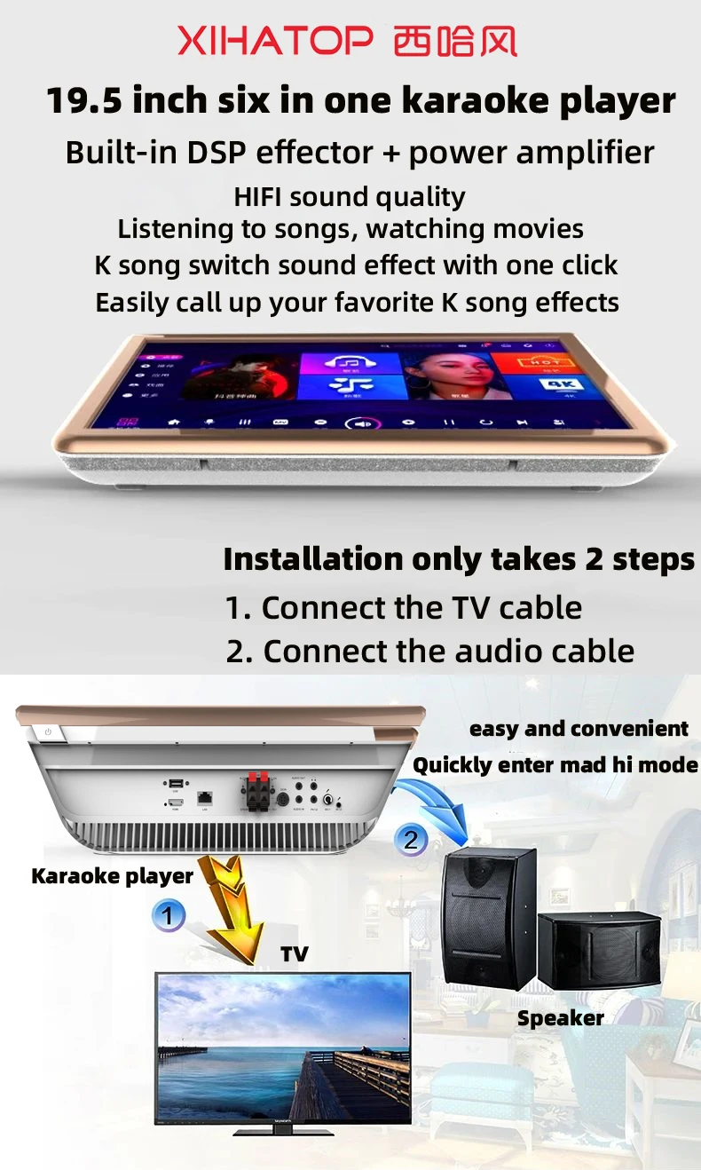 Pemutar Karaoke ECHO Cloud 19.5 ", 4TB HDD 80K Lagu Cina + Inggris, Amplifier Hybrid Bawaan, Sistem Ganda Android dan KTV