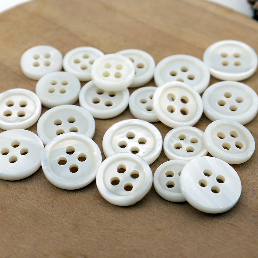 Niucky 9mm-11mm 4 Holes Natural Freshwater River Shell Buttons for Shirt Small Round Thin Edge Sewing Supplies S0201-009