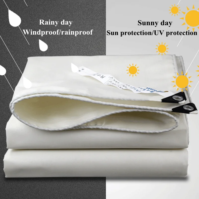 Thickened 0.5mm White Rainproof Cloth Tarpaulin Car Truck Canopy Waterproof Canvas Shading Sail Outdoor Garden Courtyard Awning