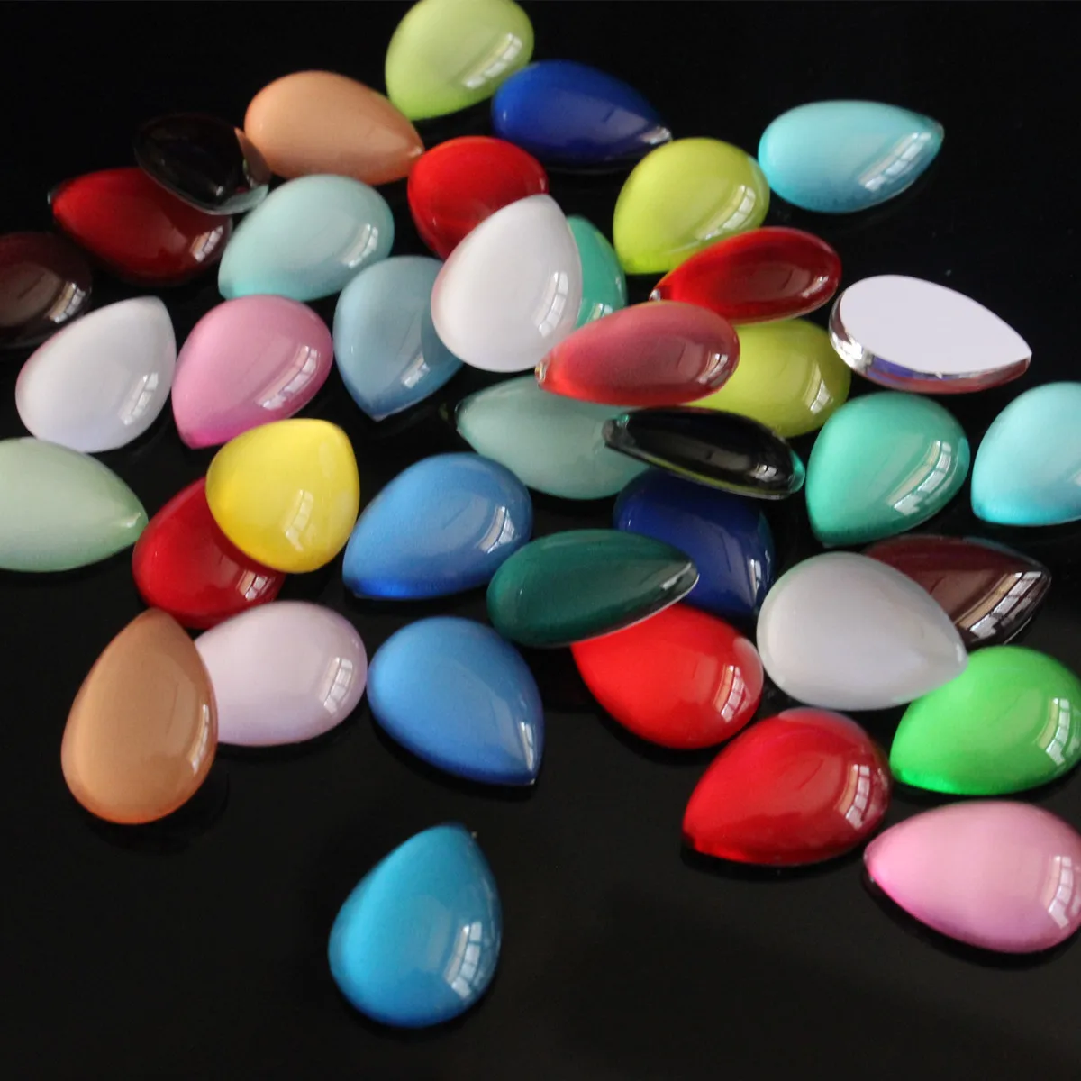 Onebeading 13x18mm 18x25mm Random Mixed Colorful Teardrop Pattern Glass Cabochon Flatback Photo Base DIY Accessories Paired 20pc