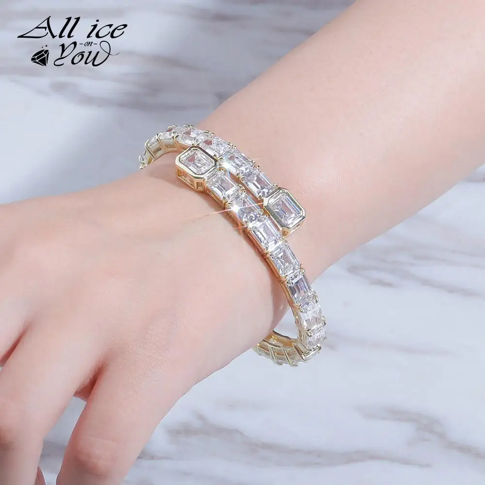 ALLICEONYOU New 12mm Width High Quality Hip Hop Tennis Chain Large Square Round Bracelet Iced Out Bling CZ Jewery For Women Gift