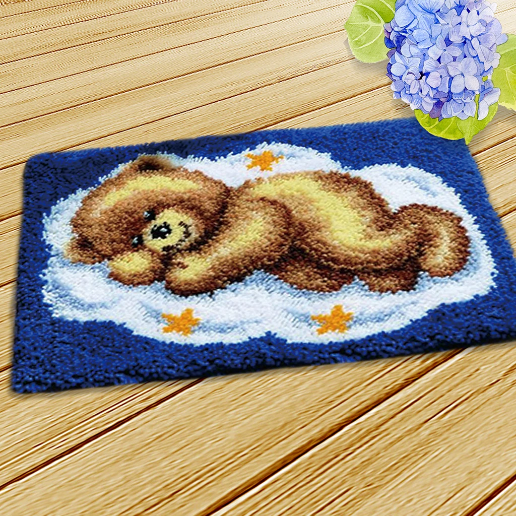 DIY Bear Latch Hook Rug Kits with Basic Tool and Instruction for Rug Making Cross Stitch Crocheting Cushion Embroidery