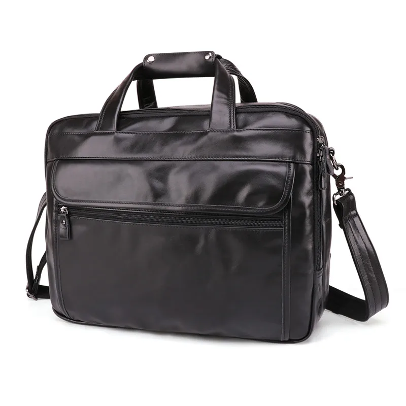 

Nesitu Highend Large Capacity New Black Genuine Leather 15.6'' Laptop Office Men Briefcase Business Travel Messenger Bags M9912