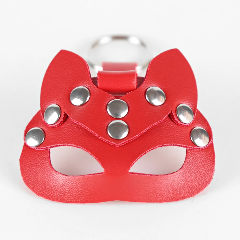 CEA Handmade Leather Car KeyChain Mini Cat Mask Shape Key Button Hollow Out Key Buckle Key Rings Toys Women Belt Pendant