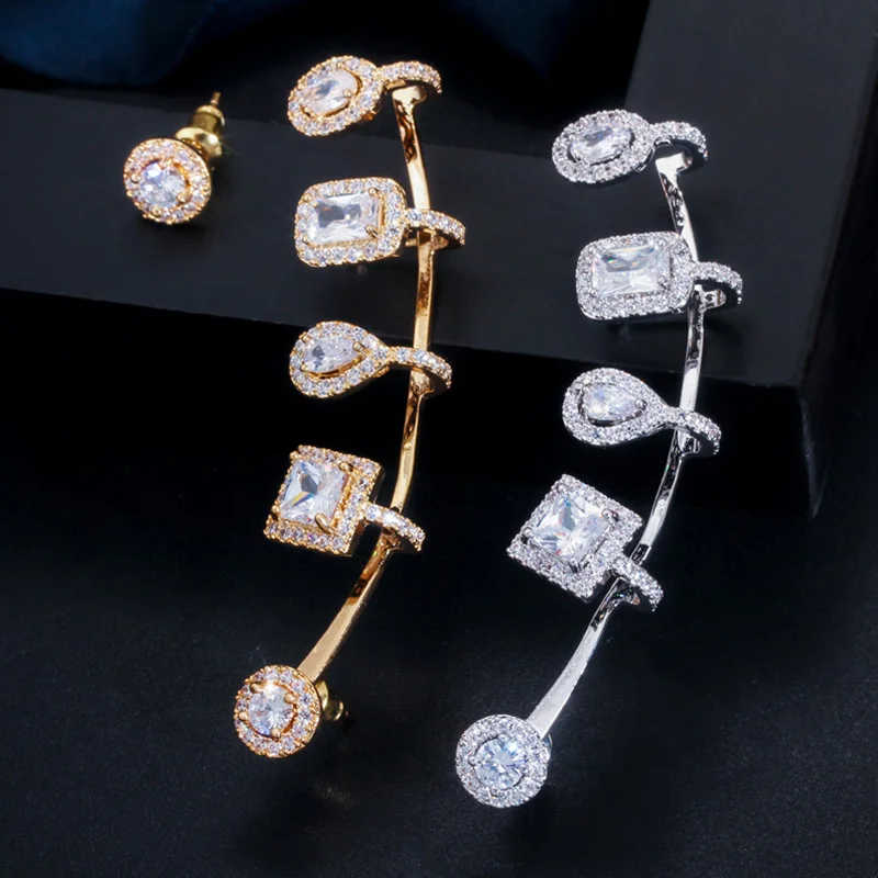 

Новые модные брендовые Асимметричные Дизайнерские Длинные большие серьги-каффы с фианитами для женщин E577