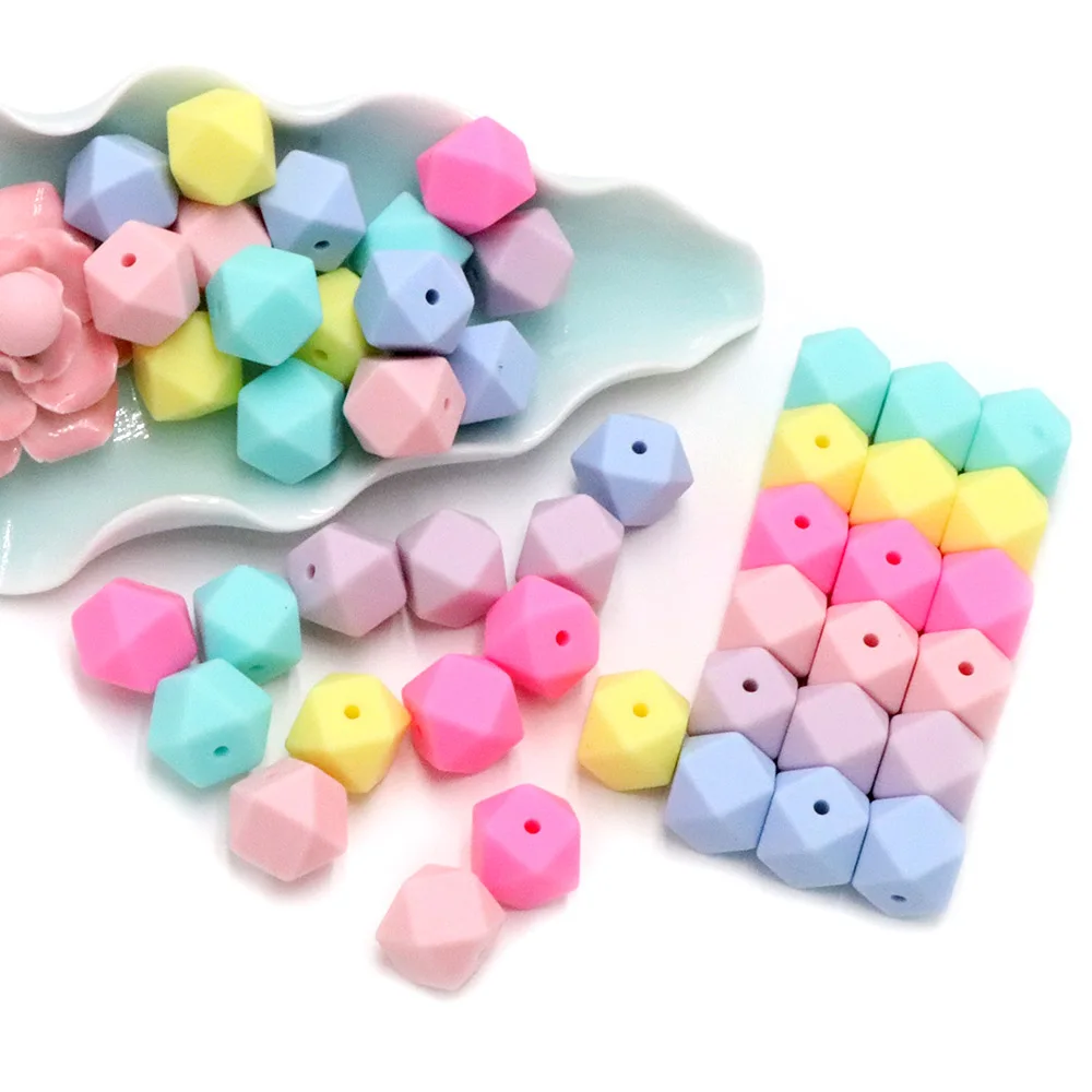 BOBO.BOX 30PCS Silicone Beads Food Grade 14mm Hexagon Teething Necklace Silicone Teething Beads For Baby Teether BPA Beads Pearl