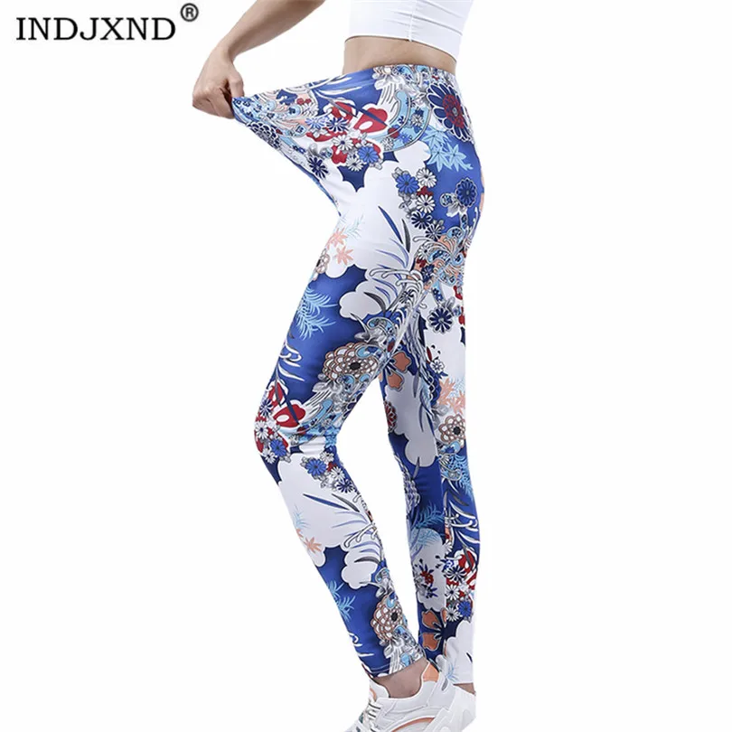 LJCUIYAO Leggings Casual da donna vita alta Push Up Patchwork fiori colorati stampa caviglia Spandex Fitness Femme vestiti