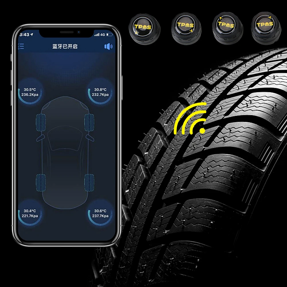 Bluetooth 4.0 5.0 Tire Pressure Sensors Android iOS BLE Car TPMS Alarm Tester Universal Vehicles Tire Pressure Monitoring System