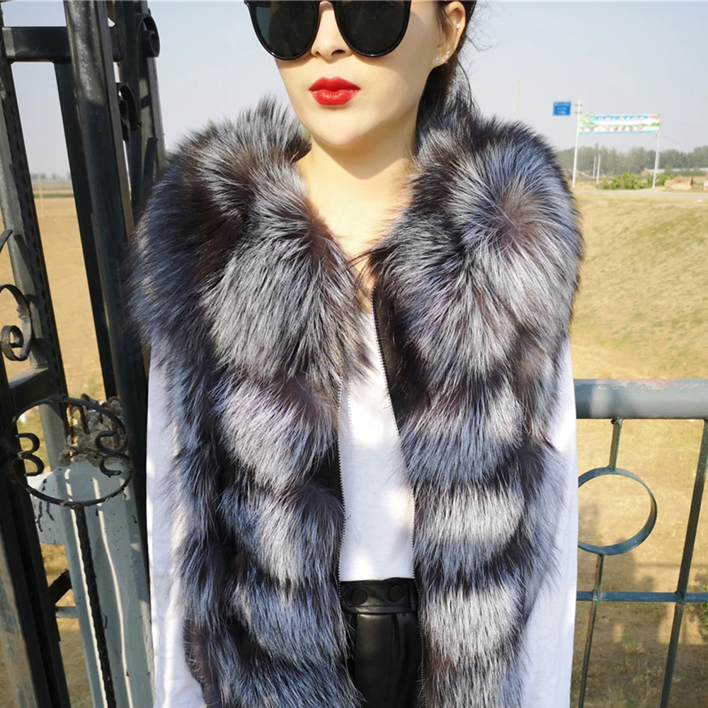 Real Natural Fox Fur Vest for Women, Sleeveless Jacket, Blue Fox Fur, Short Vest, Female Winter Jacket