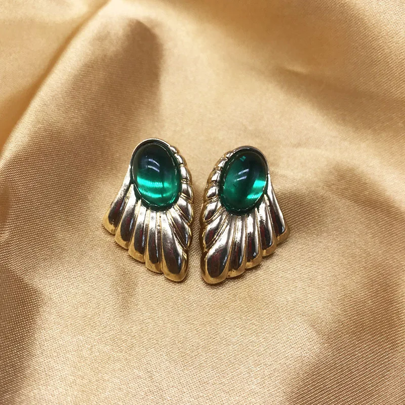 Green Styles Fashion Heart Oval Round Square Heart Wing Geometric Sweet Stud Earring Party Modern Female