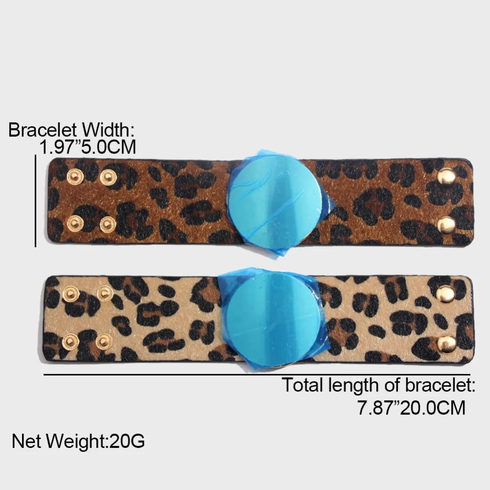 Fashion Leopard Leather Bracelet For Women Simple All-Match V Word Wide Charm Cuff Wrap Bracelet Femme Wristband Jewelry