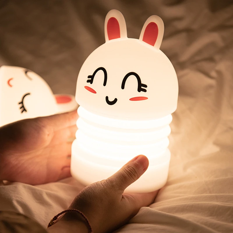 LED Rabbit Silicone Night Lights 7-color Pat Touch Color-changing Eye Protection Bedroom Bedside Lamp Christmas Gift Children