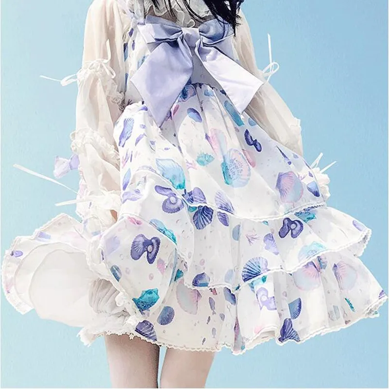 

Princess Tea Party Sweet Lolita Dress Vintage Lace Bowknot Cute Printing High Waist Kawaii Dress Gothic Lolita Jsk Girl