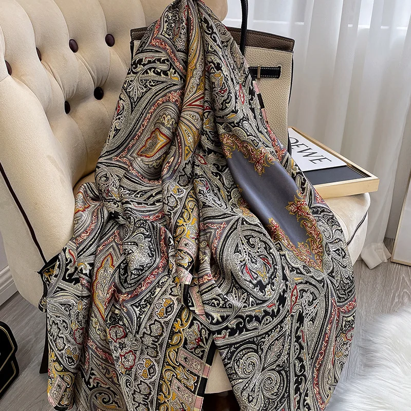 

180*90Cm Thin New Lengthened Silk Scarves In Spring and Summer Ladies Long Korean Scarves Sunscreen Beach Towels Shawls