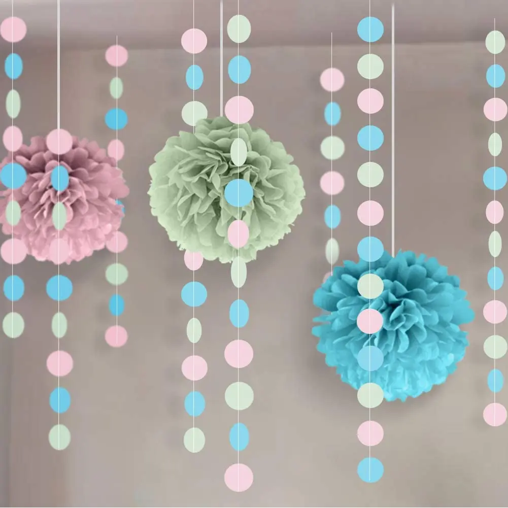 Pastel Light Pink Blue Green Paper Circle Garlands Hanging Dots Round Shape Banners for Baby Unicorn Birthday Party Decorations