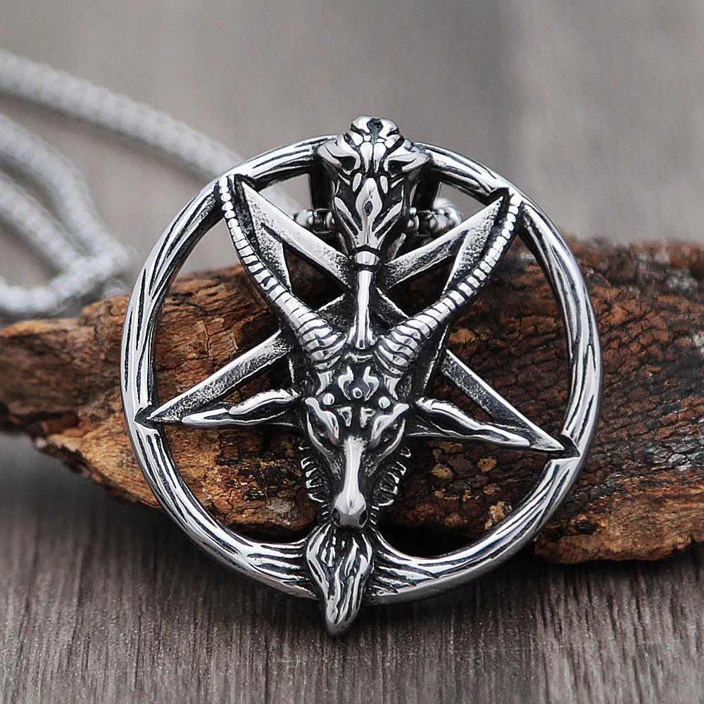 Gothic Skull Pendant Necklace Retro Stainless Steel Inverted Five-pointed Star Goat Head Pendant Men Punk Jewelry Gift Wholesale