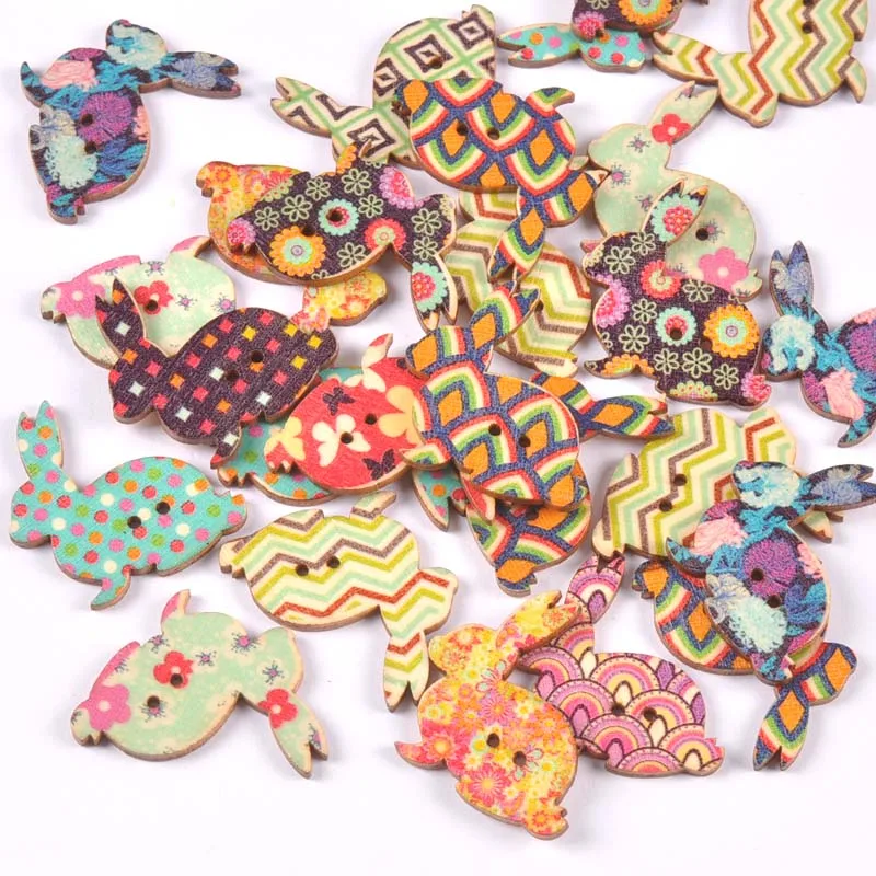 2 Hole Vintage Mixed Cartoon Painting Wooden Buttons For Clothes Sewing Crafts Scrapbooking DIY Kid Apparel Supplies 25pcs m1893