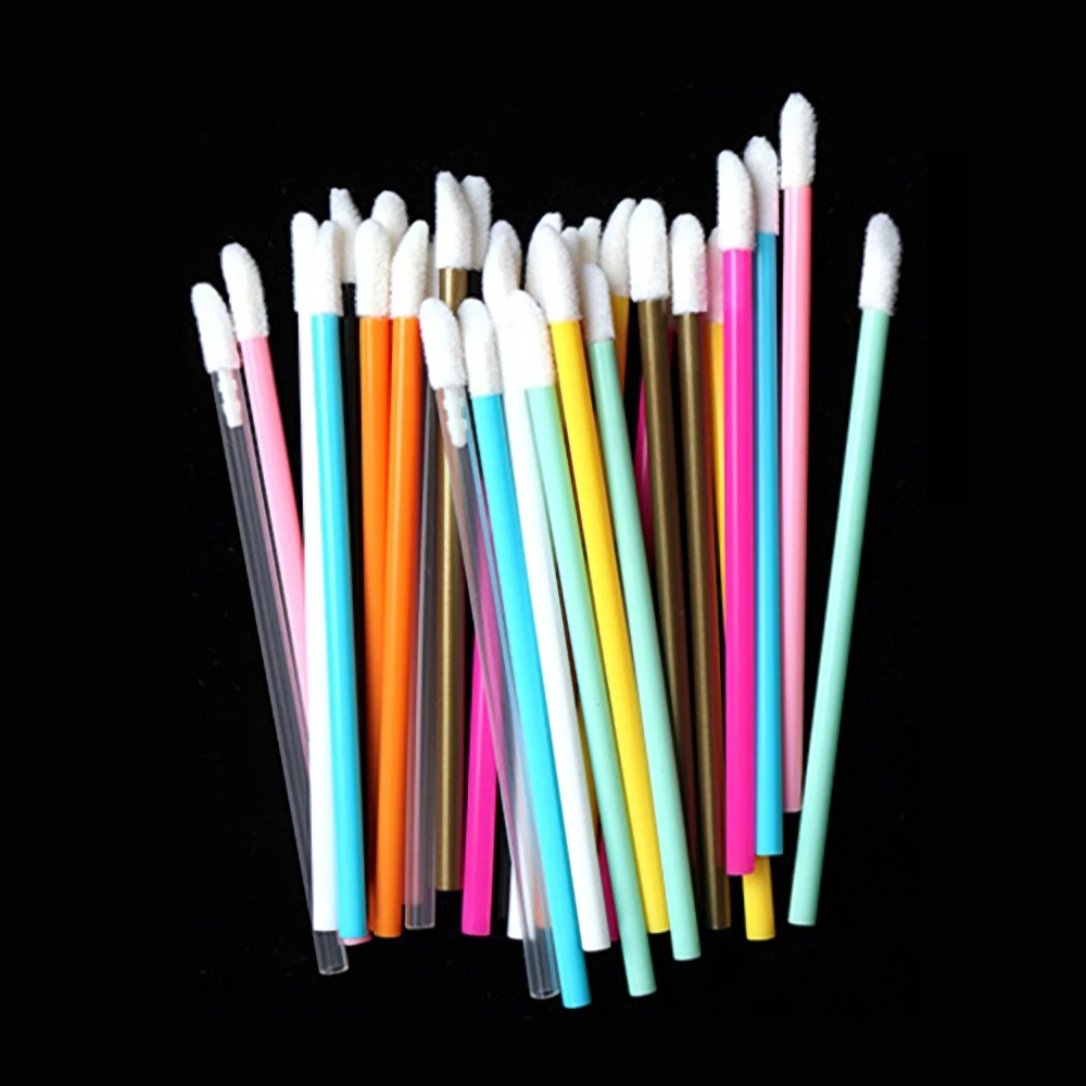 50 PCS Disposable Colorful Lip Gloss Brushes Mini Lipstick Wands Portable Concealer Sculpting Eyeliner Remover Assist Tool