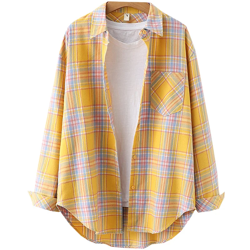 Elegant Design Style Plaid Shirt Women 2023 New Spring Autumn Casual Womens Blouses and Tops Ladies Loose Long Sleeve Blouse