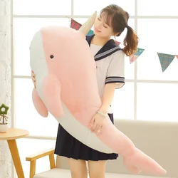 Hot 1PC 60CM-120CM Narwhal Plush Toy Lovely Unicorn Whale Doll Soft Stuffed Fish Blue Whale With horn pillow Christmas Gift