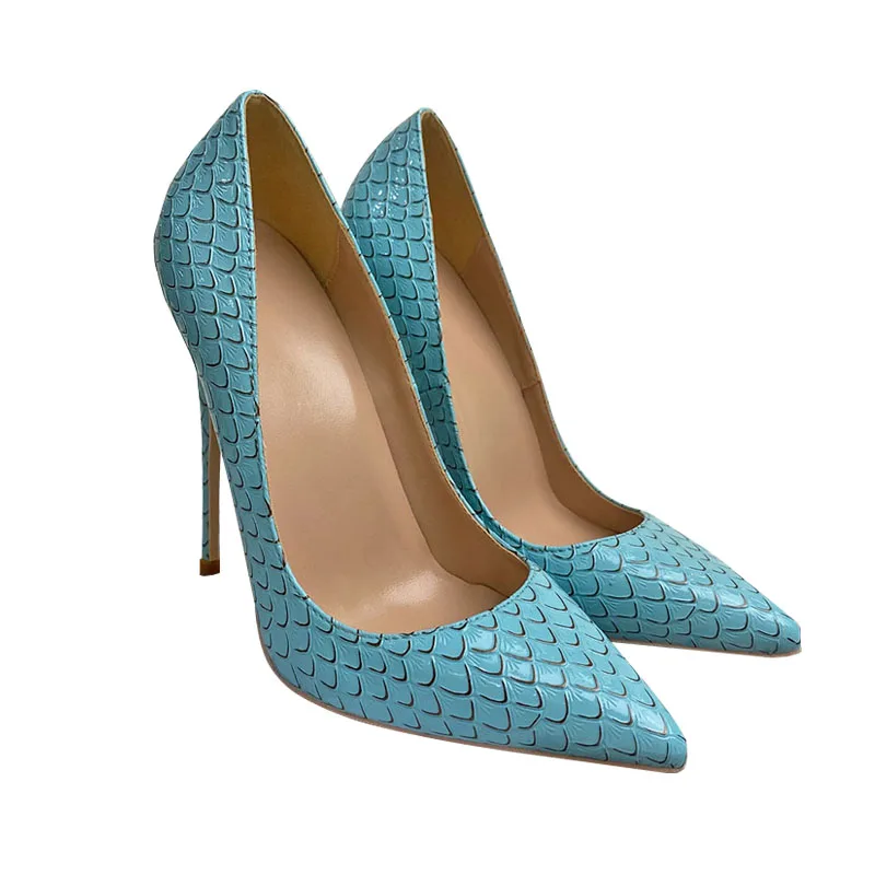 Keshangjia Sky blue design feels the new lady pointed high-heeled shoes sexy 12 cm heel peep-toe party 33-44 yards