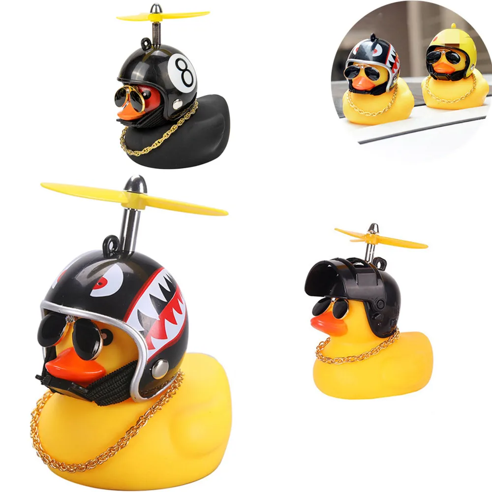 Car Duck With Helmet Broken Wind Pendant Small Yellow Duck Road Bike Motor Helmet Riding Cycling Accessories Without Lights