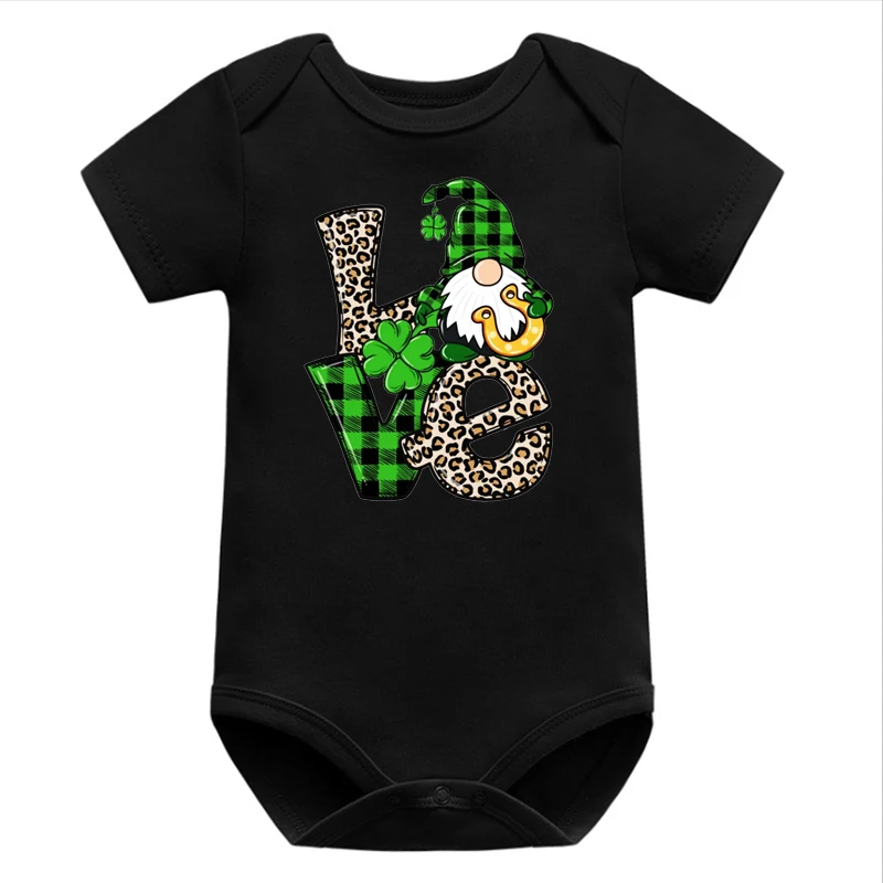 Love Patrick Day Gnomes Bodysuits St. Patricks Day Infant Clothes Shamrock Four Leaf Clover Baby Boy Clothes Irish Tshirt