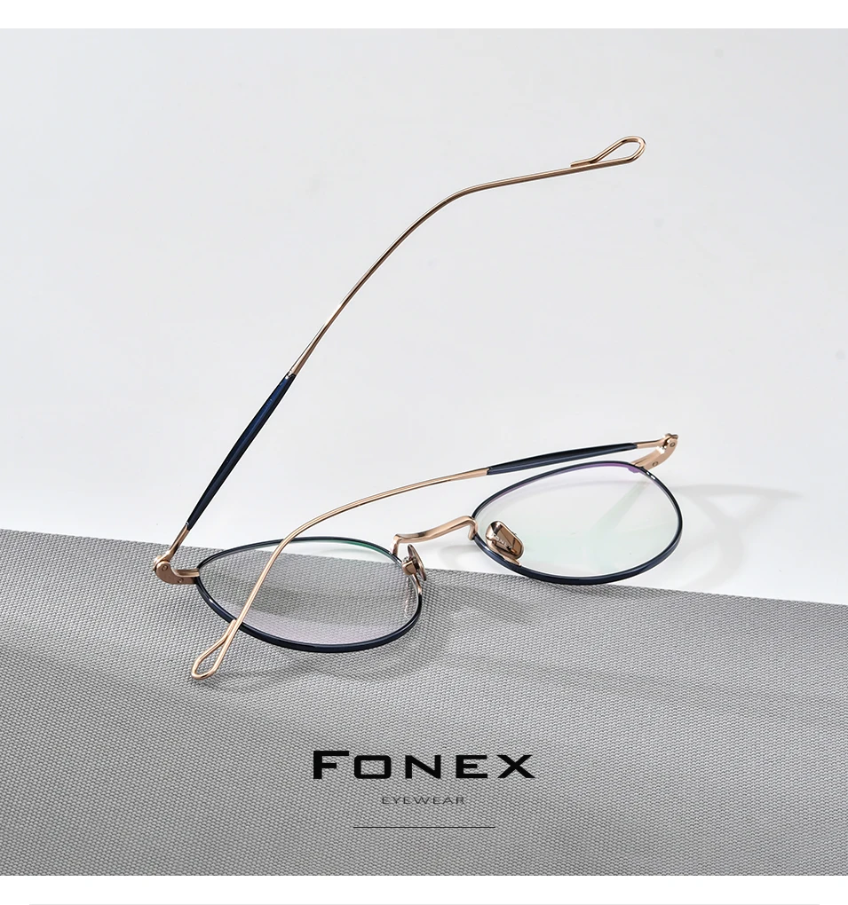 FONEX Titan Brillengestell Damen Markendesign Vintage Runde Brillengestell Herren Japanische Brillen Ultraleichte Brille 85645 – Detail 2