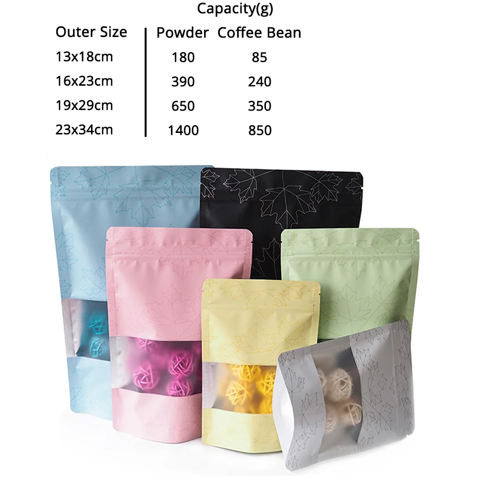 Aluminum Mylar Packaging Bags,Eco-friendly Plastic Bag,Stand Up Herb Pouch,Reusable Ziplock Bags with Window and Pattern,100PCs