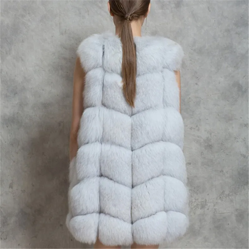 Winter Thick Warm High quality Faux Fur Vest Women\'s Faux Fox Fur Coat Outerwear Women Fur Vest Jacket Overcoat Long Parka