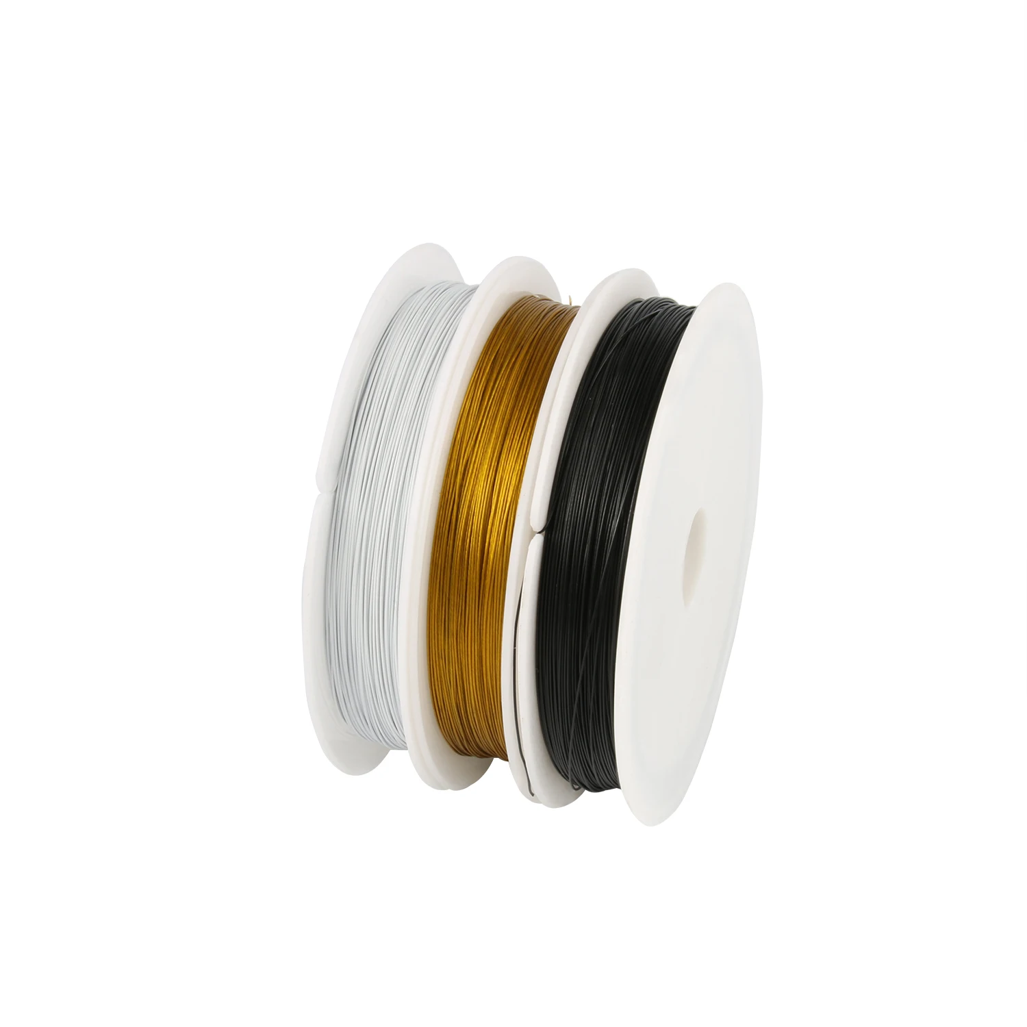 1 rollo de alambre de acero inoxidable resistente para fabricación de joyas, 0,3/0,38/0,45mm, oro, negro, blanco