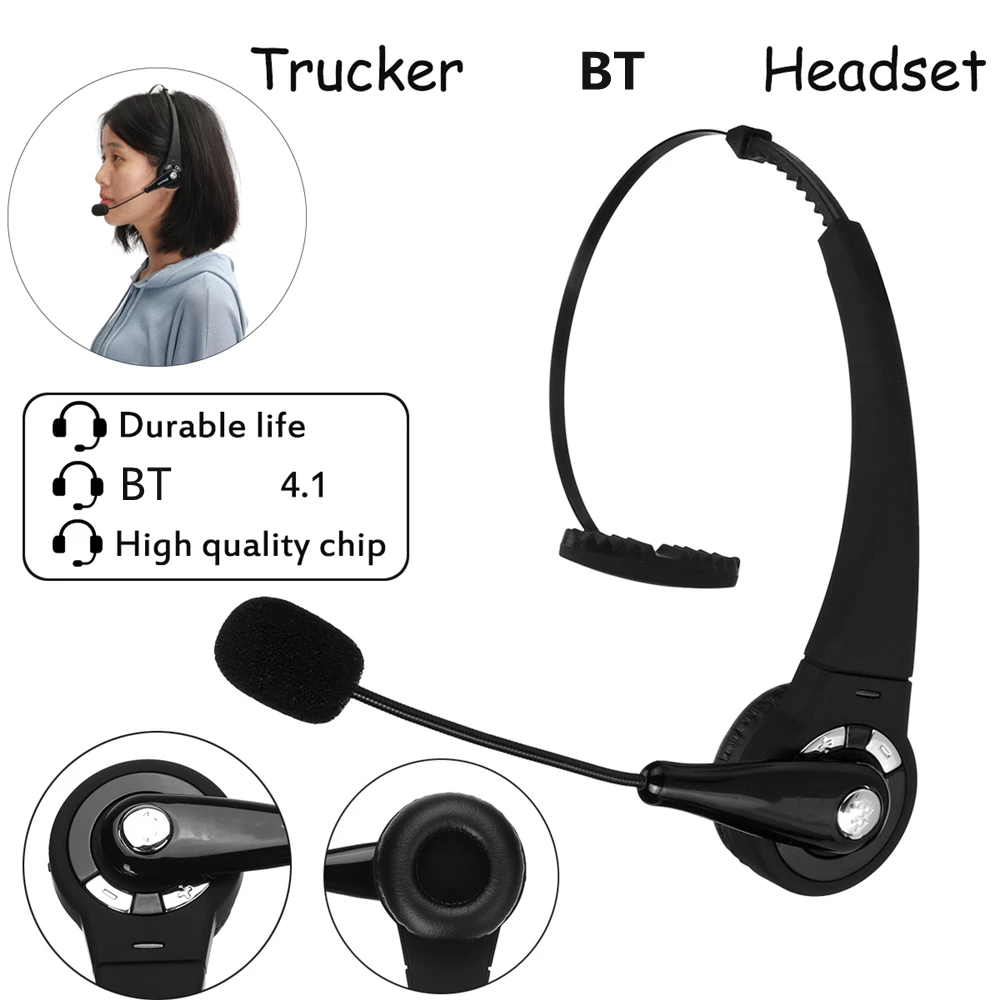 Truckers Wireless Headset with Mic Microphone Overhead Noise Canceling Headphones Calling Center Hands Free for Drivers Black